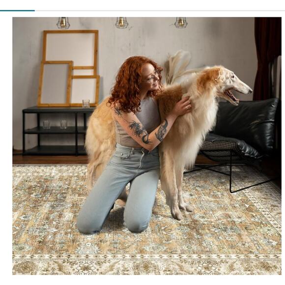 5'x7' Machine Washable Non Slip Stain Resistant, Beige Brown - Picture 3 of 8